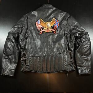 Vintage Leather King Biker Motorcycle Black Leather Zip Up Jacket Men’s‎ Sz 2XL
